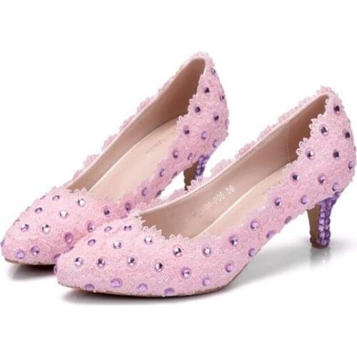 2019 Fashion Women Pumps Shoes Dress Lace Rhinestone Pointed Toe Thin Heels 5CM Wonen Pumps Fashion Office Shoes