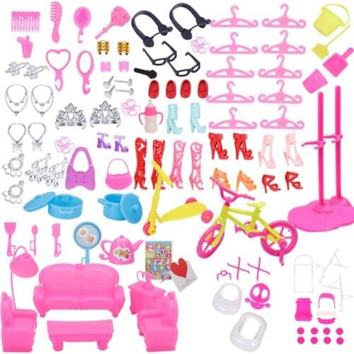 2020 New 94pcs Doll Furniture Pretend Play Toy Sofa Shoes Jewelry For Doll Brabie Kelly Doll House Accessories Girl Present