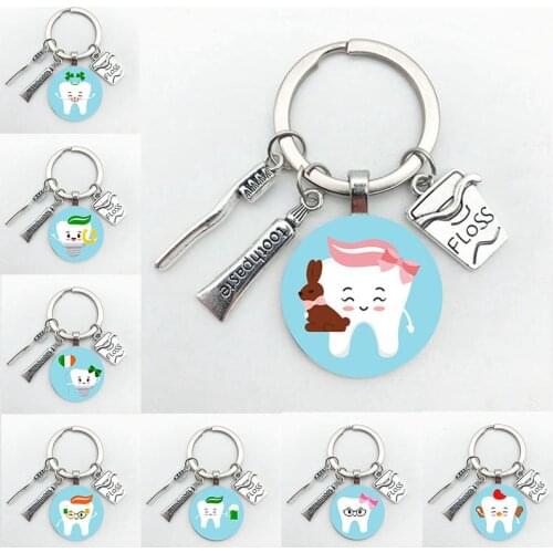 25mm Handmade Cute Tooth Cleaning Promotion Key Chain Dentist Souvenir Gift Key Ring Angel Tooth Pendant Toothpaste Toothbrush L