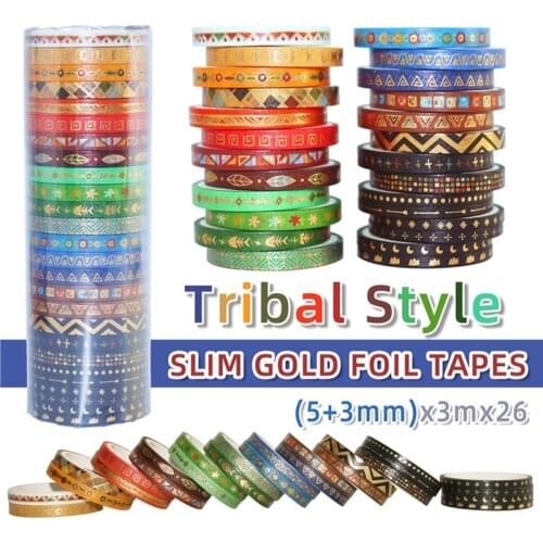 26pcs Tribal Style Washi Tape Set 5mm 3mm Slim Gold Foil Decorative Adhesive Masking Tapes Stickers Clan Mark Symbol Art F614