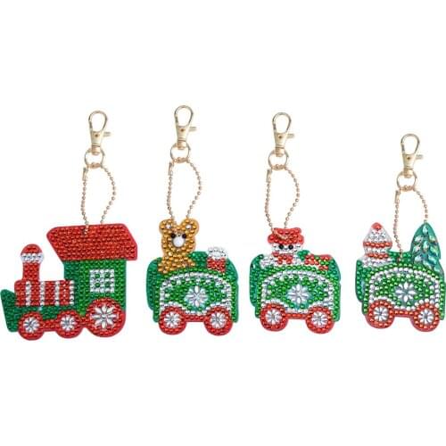 4Pcs DIY Full Drill Shaped Diamond Painting Christmas Car Keychains Animal Women Bag Pendant Ornament Jewelry Key Ring Products