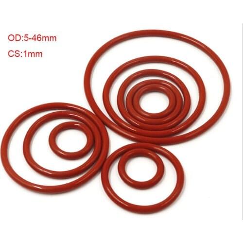 50pcs Red VMQ Silicone O Ring Gasket CS 1mm OD 5mm ~ 46mm Food Grade Silicon O Ring Gasket Rubber o-ring