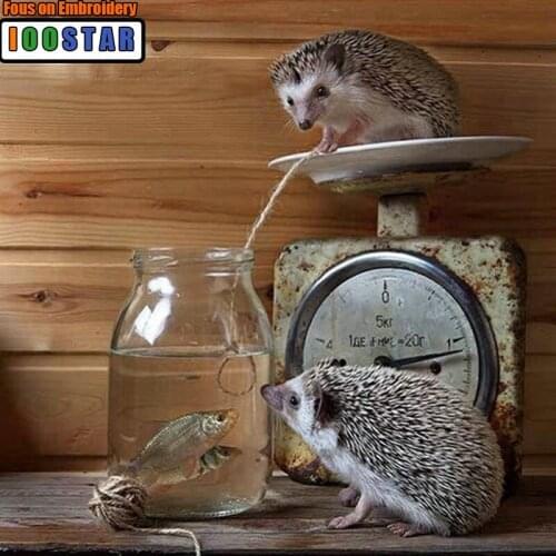 5D,diy,Diamond Painting Cross Stitch picture,Full,Diamond Embroidery Hedgehog and cat icon square rhinestones Mosaic,Needlework