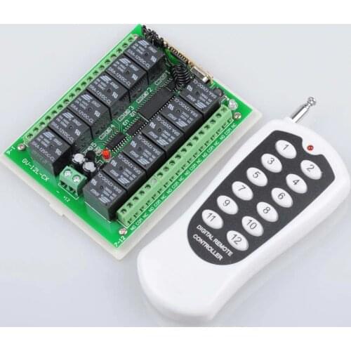 12V 12CH Remote Control Switch RF Wireless Transmitter Receiver Learn Code 8 Kinds Work Way 315/433Nhz Max 5A 250VAC