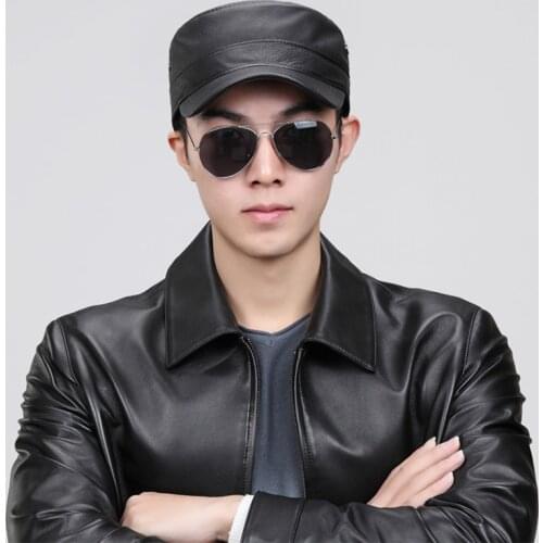 Trend Genuine Leather Hat Snapback Woman spring Autumn 100% High Quality Sheepskin Military Hat Mens Flat Cap Bone Casquette
