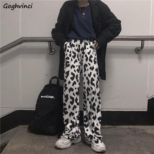 Casual Pants Women Cow-printed High Waist Summer All-match Simple Trendy Hip-hop Ulzzang Korean Style Trousers Female Harajuku