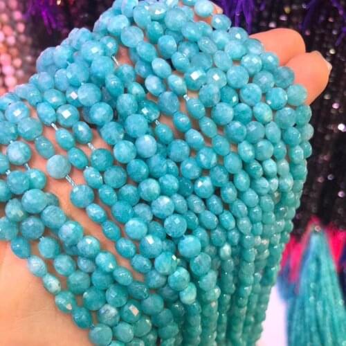 Natural Stone Beads Blue Amazonite Oblate Section Beads 6mm Loose Beads for Jewelry Making Necklace DIY Bracelet Length 38cm