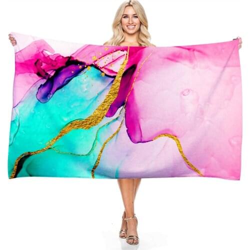 Quick Dry Microfiber Towel for Swimming Beach Bath Gym Large Sports Swim Towels Gradient Marbling Pattern 3D Digital Print
