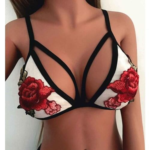 RoRoDox Women Fashion Rose Embroidery Push Up Strappy Bra Comfortable Breathable Tank Tops Lingerie Brassiere