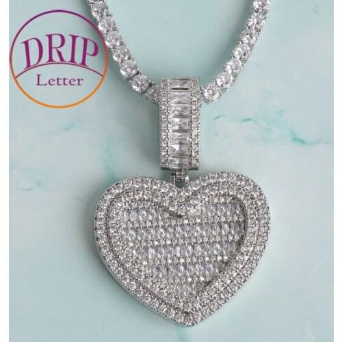 Custom Photo Necklace Baguette Heart Pendant Hip Hop Jewelry for Men