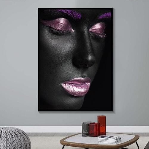 Black Woman Canvas Painting African Purple Women Picture Poster and Printing Modern Wall Art for Living Room Home Decor Unframed