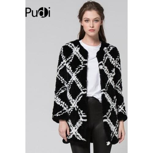 CR074 Genuine Rabbit Fur Coat Real Fur Knitted Knit Long Style Jacket Womens Winter Warm Plus Size Customized Fur Out Wear