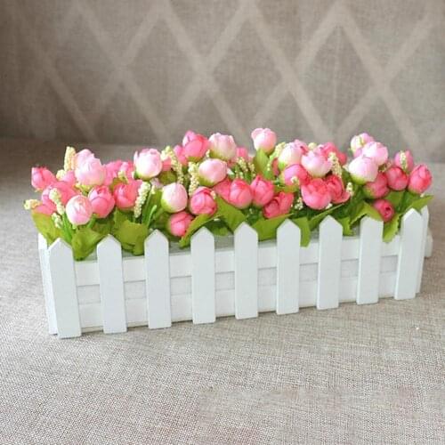 Fence Shape Wooden Flower Pot Artificial Fake Flowers Plant Basket Container Planter Home Garden Balcony Wedding Decor