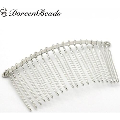 DoreenBeads Iron Based Alloy Hair Clips Arched Comb Shape Silver Color Women DIY Making Hair Jewelry Gifts 7.8cm x 3.8cm, 10 PCs