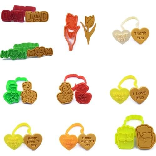 Food Grade Plastic Cookie Moulds Biscuit Cutter 3D Mom and Dad I Love You Moulds Baking Tools Party Cupcake DIY Supplies