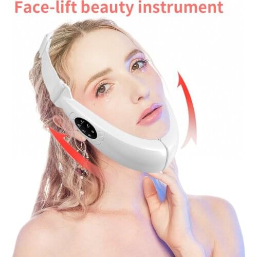 EMS Facial Lifting Face Slimming Beauty Instrument V Line Lift Belt Vibration Massager LED Photon Therapy 5 Modes White