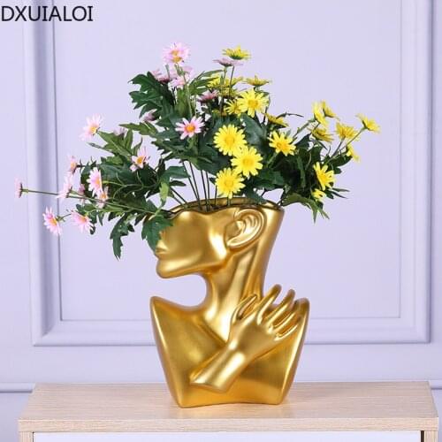 DXUIALOI Simple Creative Character Art Vase Resin Flower Arrangement Crafts Living Room Vase Desktop Decoration Home Decoration