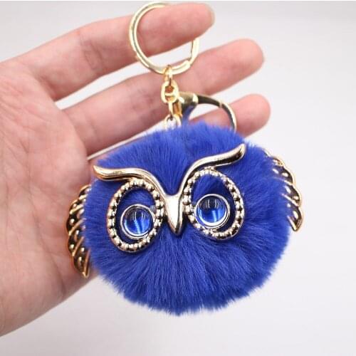 Cute Fashion Women Handicraft Animal Owl Fur Rabbit Hair Ball Pom Pom Charm Car Keychain Handbag Key Ring Pendant Key Ring New