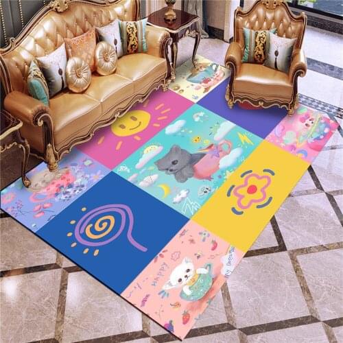 Teacup Cat Carpet 3D Printed Cartoon Floor Carpet Sun/Light Bulb Flower Blanket Kitchen Door Mat For Living Room Rugs Home Decor