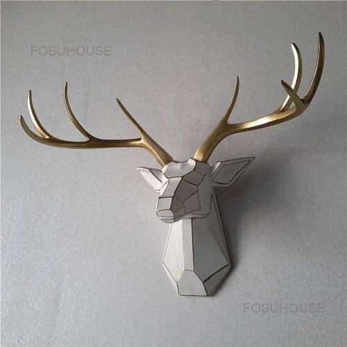 Creative Geometric Deer Head Wall Decor Hanging Deer Head Decor Wind Chimes Wall Decoration Porch Corridor Iron Wall Decoration