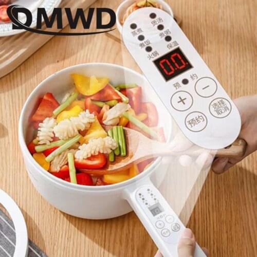 DMWD Multifunction Electric Skillet Stainless Steel Hotpot Noodles Rice Cooker Egg Steamer Soup Cooking Pot MINI Heater Pan 1.5L