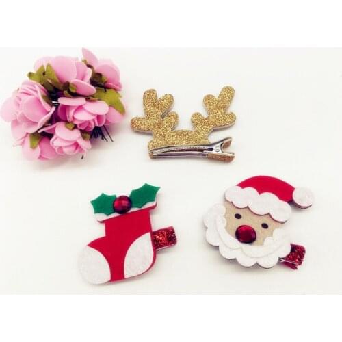 15pcs Fashion Cute Felt Glitter XMAS Hairpins Reindeer Santa Claus Stocking Hair Clips Party Headwear Princess Hair Accessories