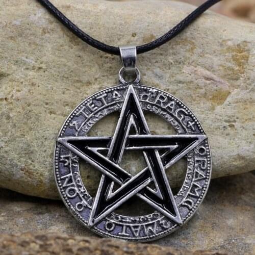 Vintage Fashion Antique Hollow Pentagram Rune Pendant Necklaces for Men