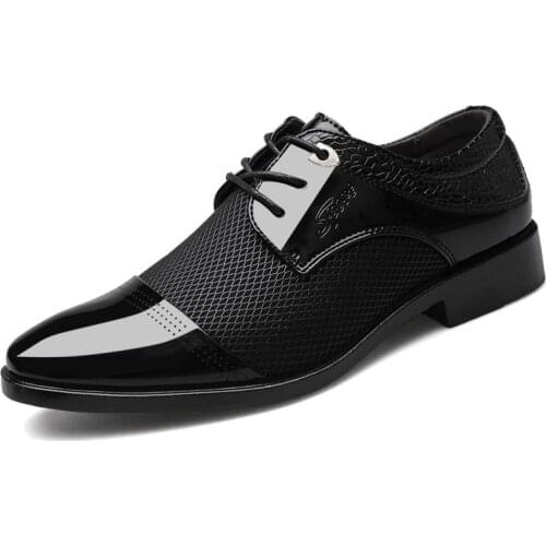 Hot Sell Mens Leather Shoes MenS Dress Shoes British Style Lace Up Pointed Toe Low Top Flats 3colors Big Size 38-48