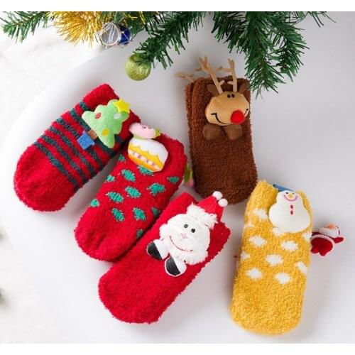 10Pairs Christmas mom baby floor socks thick Coral fleece baby socks cartoon parent-child socks warm home funny Anti-slip socks