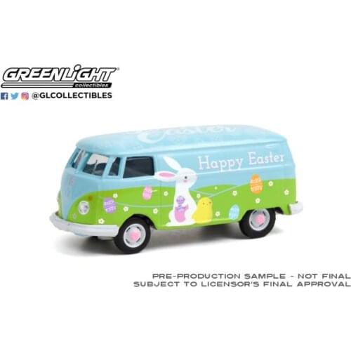 1:64 NEW GREENLIGHT Volks wagen Type 2 Panel Van - HAPPY Easter 2021 Simulation Model Cars Toys Collection Metal Die-cast