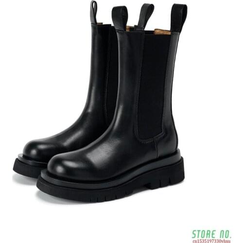 New Luxury Chelsea Boots Women Leather Ladies Boots Chunky Winter Shoes Platform Ankle Boots Slip On Thick Heel Brand Designer