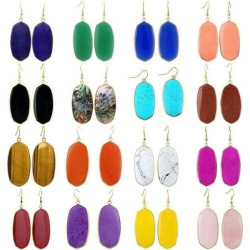 New Big Natural Stone Earrings Reiki Crystal Dangle Hook Drop Earring Fashion Designer Earrings for Women Luxury Female Jewelry