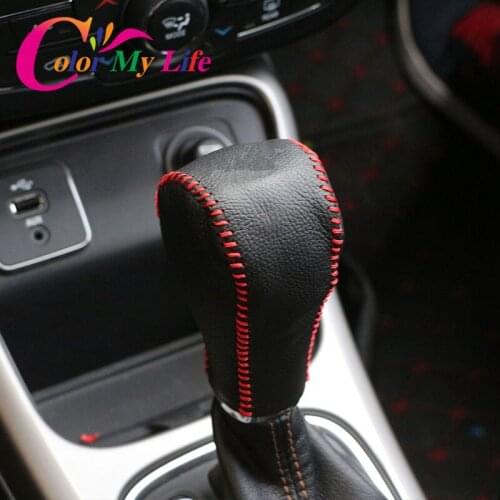 Color My Life Car Leather Gear Head Shift Knob Cover Gear Shift Collars For Jeep Compass 2017 2018 Renegade 2015+ Accessories