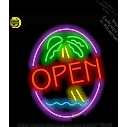 Palm Tree Open Neon Sign neon bulbs Sign neon lights Real Glass Neon Beer Signs Recreation Room Neon Bar Lamp Outdoor Wall Light