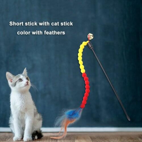 Pet Cat Teasing Stick Wand Kitten Interactive Toys Pompom Feather Wand Funny for Household Animals Cats Entertainment