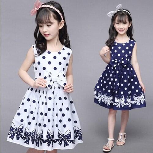 Polka Dots Girls Dress Summer Casual Wear Beach Vest Dress Party Princess Dress Kids Dresses for Girls 4 5 6 7 8 9 10 11 12Years