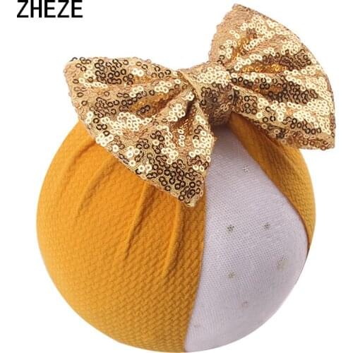 12Pcs/Lot 5'' Sequin Hair Bow Elastic Waffles Solid Fashion Headwrap Width Hairband For Girls Children DIY Hair Accessories