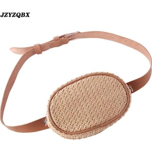 Waist Pack Bohemian Straw Bag Rattan Waist Bag Banana Bag Summer Beach Bag Waterproof PU Leather Belt Fanny Pack