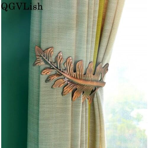 QGVLish 2Pcs U Shape Leaves Curtain Hooks Curtain Accessories Tiebacks Hanger Buckles Tassel Brush Holder Curtain Holdback Decor