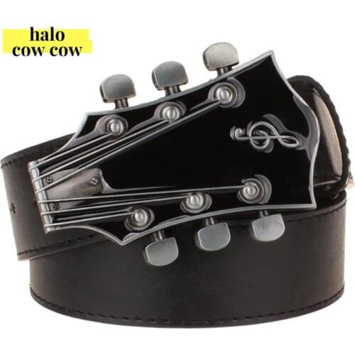 Fashion Mens Belt Metal Guitar Music Buckle Belts Retro Guitar Musical Instrument Hip Hop Waist Strap Waistband Novel Belts