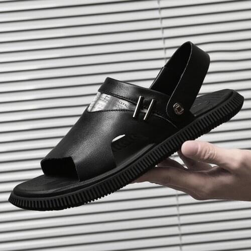 Summer 2021 New Fashion Men Shoes Vintage Quality Leather Non-slip Beach Sandals Travel Slippers Black Brown Comfortable Light