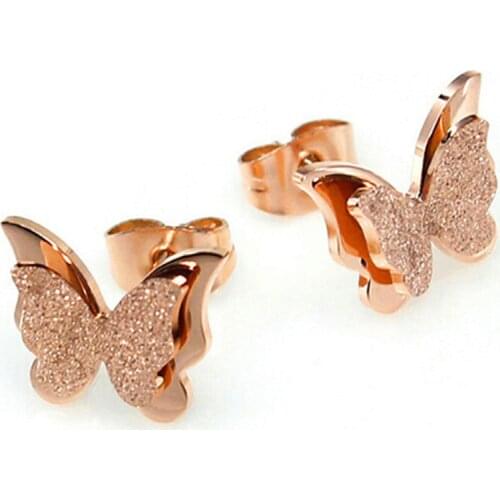 Beautiful Earrings Rose Gold Color Stainless Steel Stud Earrings For Women Child Frosted Cartilage Ear Studs Titanium Steel