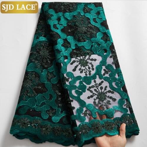 SJD LACE Cheap Sale African Lace Fabric With Stones Beads Nigerian French Net Lace Fabric Green Bridal Material For WeddingA2548