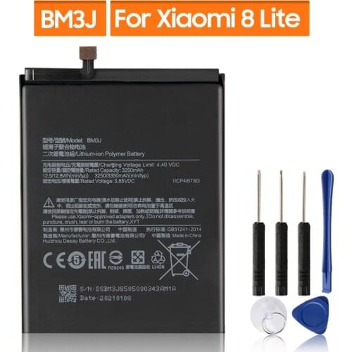 Original Replacement Battery For Xiaomi 8 Lite MI8 Lite BM3J Genuine Phone Battery 3350mAh