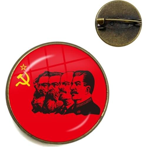 Soviet USSR Stalin Lenin Brooches Classic Red Star Hammer Sickle Communism Emblem CCCP Glass Cabochon Collar Pins Jewelry Gift