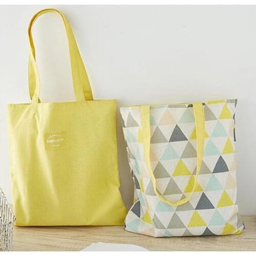 Women Shopping Bag Cotton Shopper Woven Double-sided Hand Double-use Bag Cotton Linen Pocket Pouch Storage Bag Grocery Bags