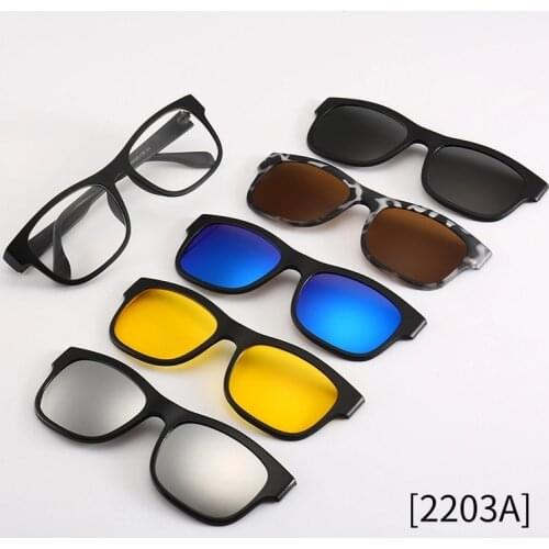 TR Classic Eyeglass Frames Night Vision 5 Pack Magnetic Polarized Clip on Sunglasses