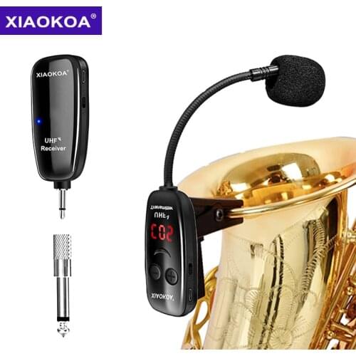 XIAOKOA UHF Wireless Instruments Saxophone Microphone Wireless Receiver Transmitter,160ft Range,Plug and Play,Great for Trumpets