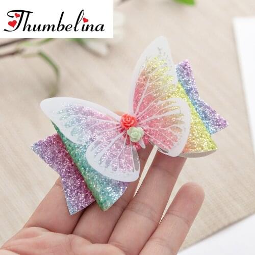 Thumbelina 3.5inch Butterfly Hairgrips Glitter Hair Bows with Clip Dance Party Bow Hair Clip Girls Hair Accessories