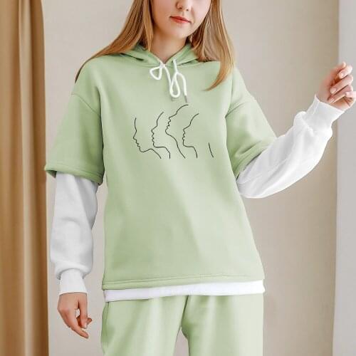 Patchwork Hoodie Women Sudaderas Para Mujer Color Block Sweatshirt for Women Long Sleeve Aesthetic Graphic Printed Sportswear